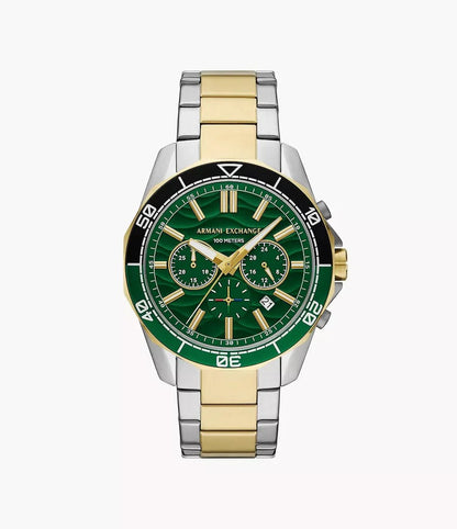 ARMANI EXCHANGE GREEN DIAL TWO-TONE CHRONOGRAPH WATCH AX1966 (M)