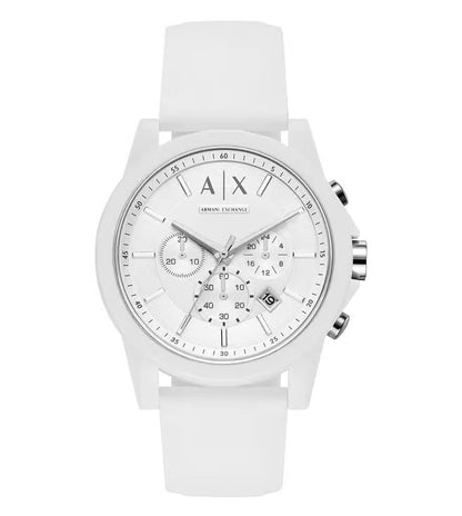 ARMANI EXCHANGE WHITE DIAL WHITE SILICONE CHRONOGRAPH WATCH AX1325 (M)