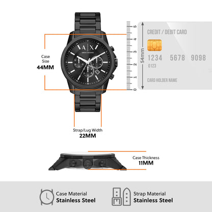 ARMANI EXCHANGE BANKS BLACK DIAL BLACK STAINLESS STEEL CHRONOGRAPH WATCH AX1722 (M)