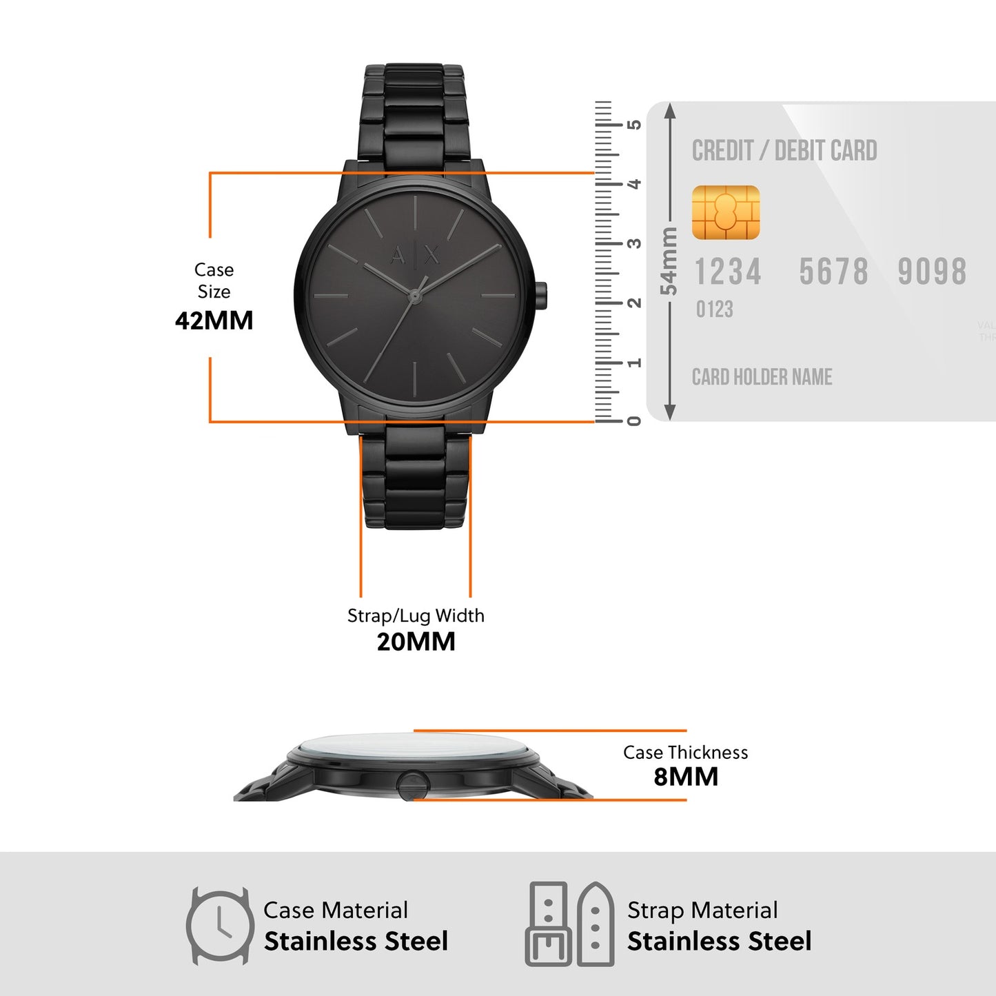 ARMANI EXCHANGE CAYDE BLACK DIAL STAINLESS STEEL WATCH AX2701 (M)