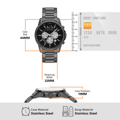ARMANI EXCHANGE BLACK DIAL GUNMETAL CHRONOGRAPH WATCH AX1765 (M)