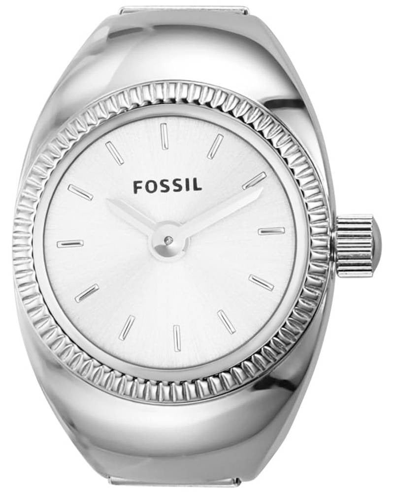 FOSSIL SILVER STAINLESS STEEL WATCH RING, WHITE DIAL ES5245 (W)