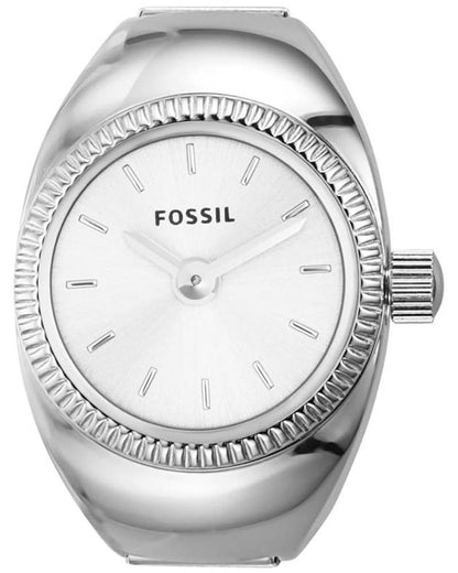 FOSSIL SILVER STAINLESS STEEL WATCH RING, WHITE DIAL ES5245 (W)