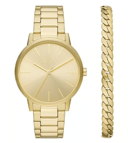 ARMANI EXCHANGE GOLD DIAL GOLD TONE STAINLESS STEEL WATCH GIFT SET AX7144SET (M)