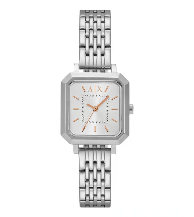 ARMANI EXCHANGE SILVER RECTANGULAR DIAL STAINLESS STEEL WATCH AX5724 (W)