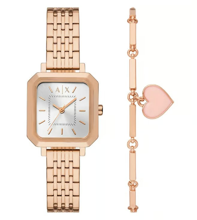 ARMANI EXCHANGE LEILA SILVER DIAL ROSE GOLD TONE WATCH GIFT SET AX7164SET (W)
