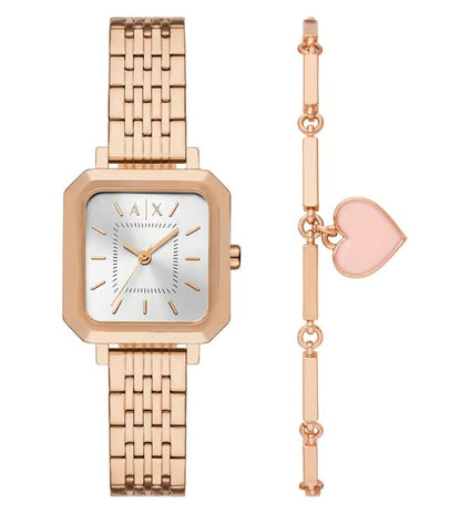 ARMANI EXCHANGE LEILA SILVER DIAL ROSE GOLD TONE WATCH GIFT SET AX7164SET (W)
