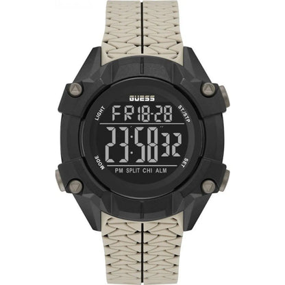 GUESS MEN'S BLACK STAINLESS STEEL, BEIGE SILICONE | GW0342G2