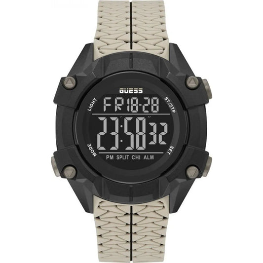 GUESS MEN'S BLACK STAINLESS STEEL, BEIGE SILICONE | GW0342G2