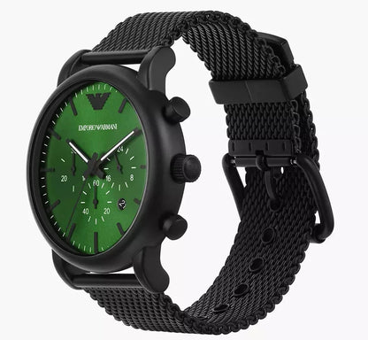 EMPORIO ARMANI BLACK AND GREEN STEEL CHRONOGRAPH WATCH