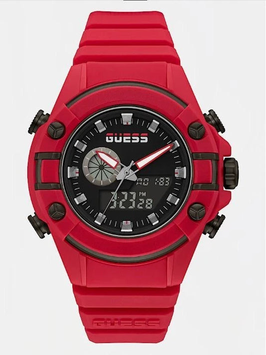 GUESS RED QUARTZ WATCH WITH SILICONE BRACELET