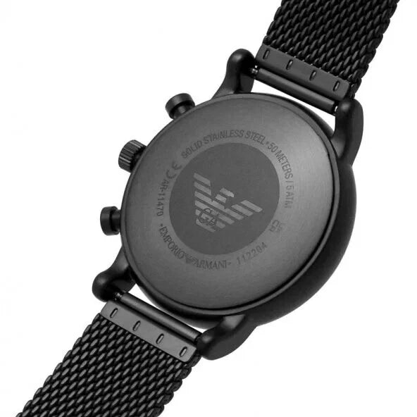 EMPORIO ARMANI BLACK AND GREEN STEEL CHRONOGRAPH WATCH