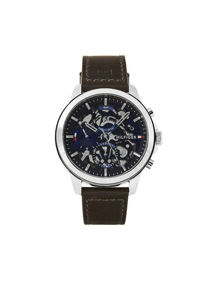 TOMMY HILFIGER - MEN'S 'HENRY' SKELETON DIAL LEATHER STRAP WATCH - 1710476