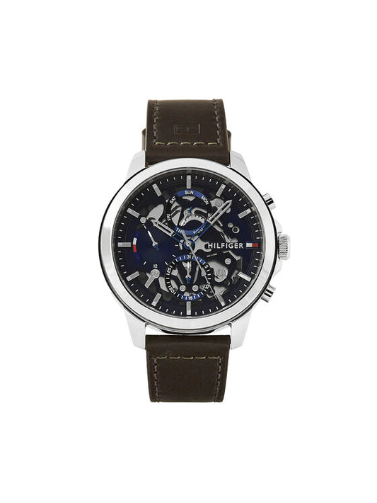 TOMMY HILFIGER - MEN'S 'HENRY' SKELETON DIAL LEATHER STRAP WATCH - 1710476